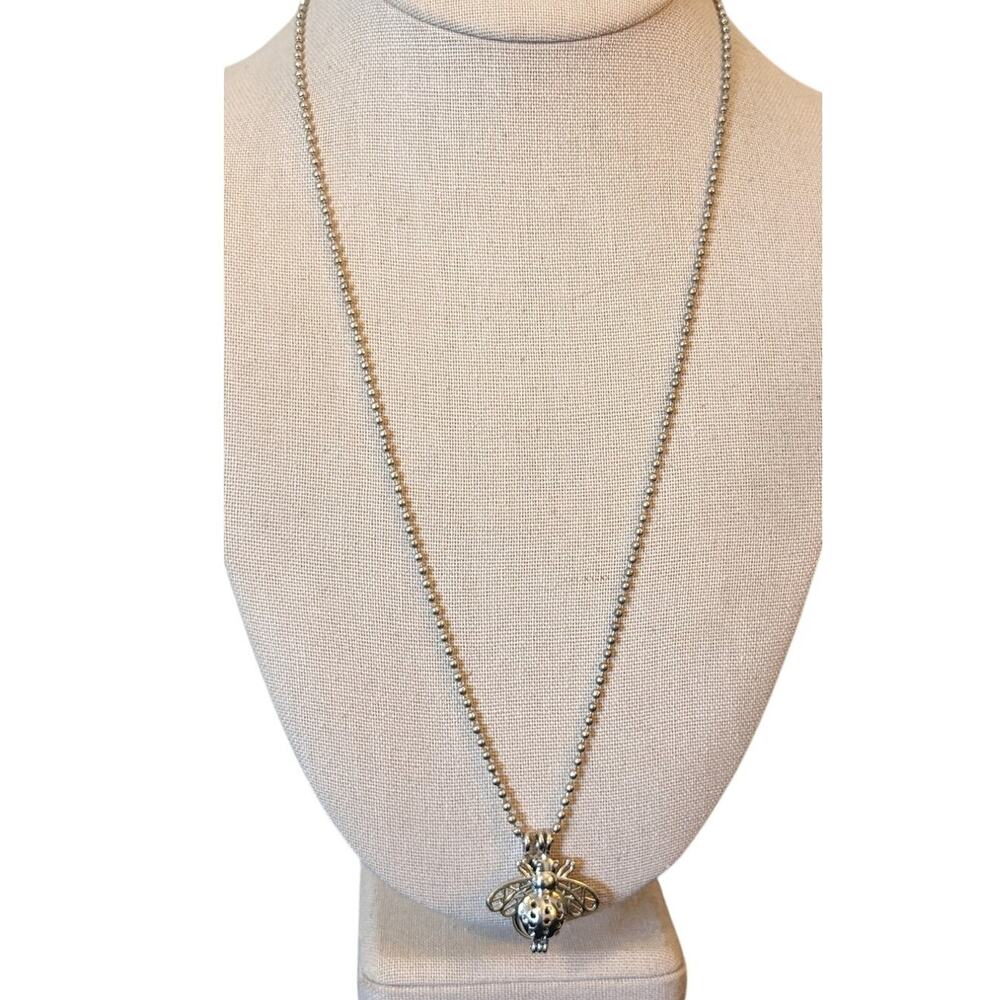 Wild Weed Organic Honey Bee Locket Essential Oil Bead Cage SS Chain Necklace NWT